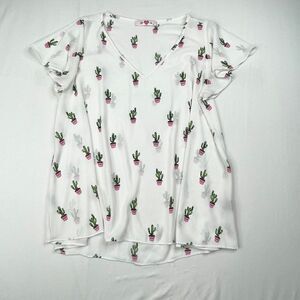 Buddy Love Avril Catus Print V Neck Blouse